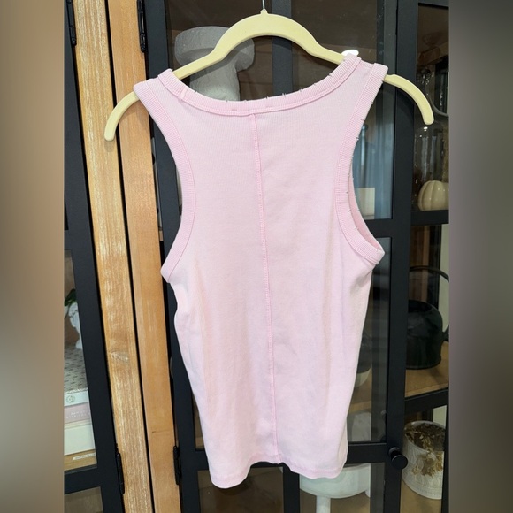 Zara ribbed tank top distressed bubblegum pink cotton fitted tee - Picture 4 of 5